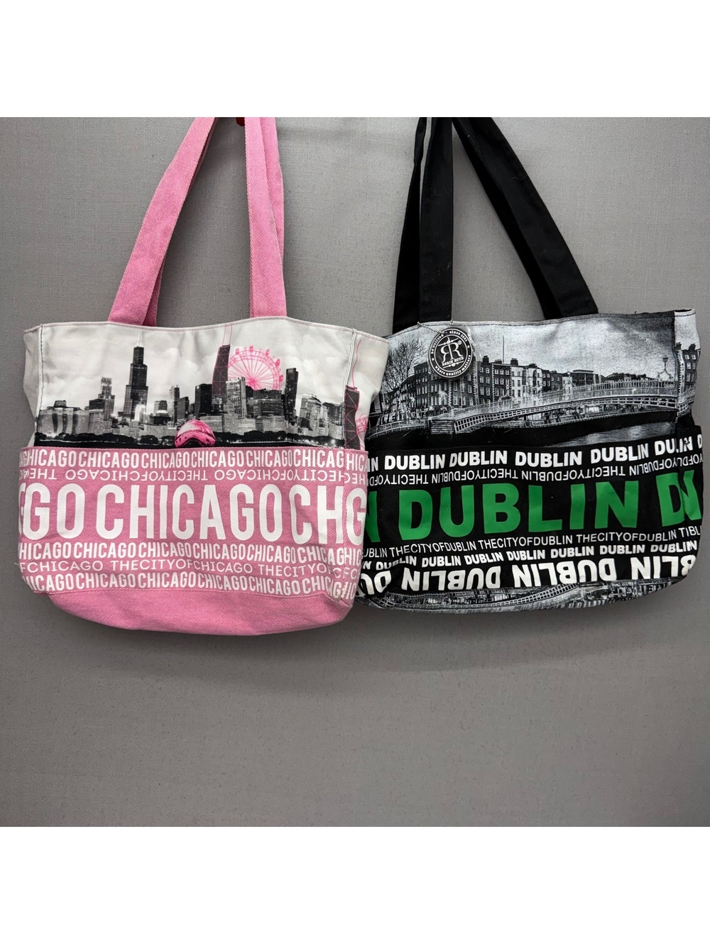 Robin Ruth Canvas Tote Bag Lot Chicago Pink Dublin Ireland Skyline Travel Purse